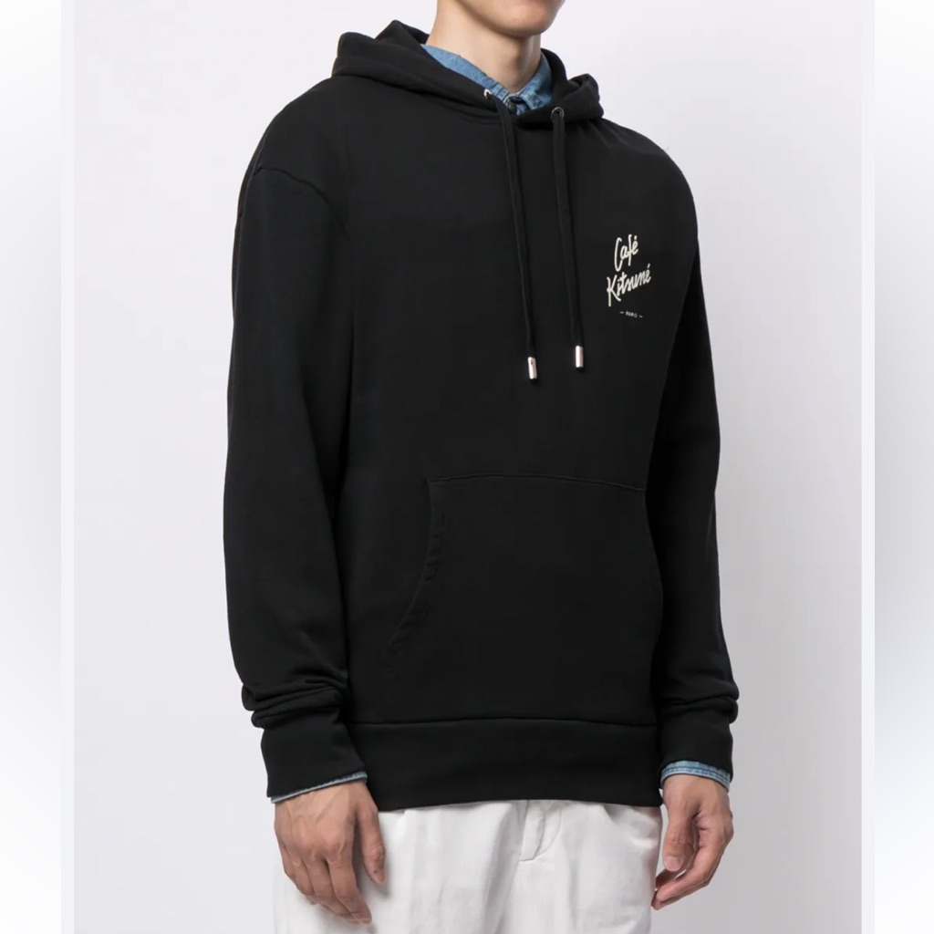 Caf Kitsun Nwt Men's Logo Print Black Drawstring Hoodie Front Pouch Comfy Xs — image 2 of 8